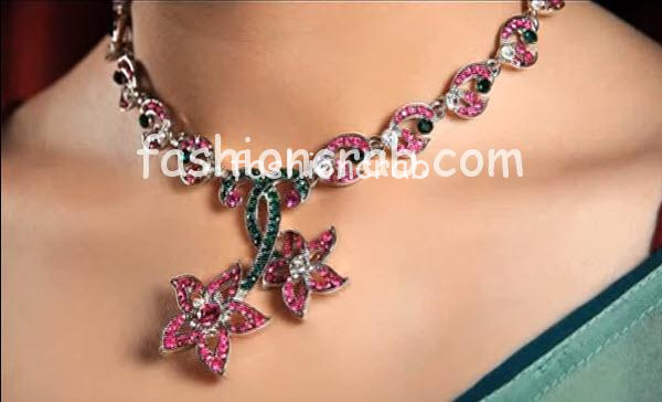 Pink Floral Austrian stone necklace set