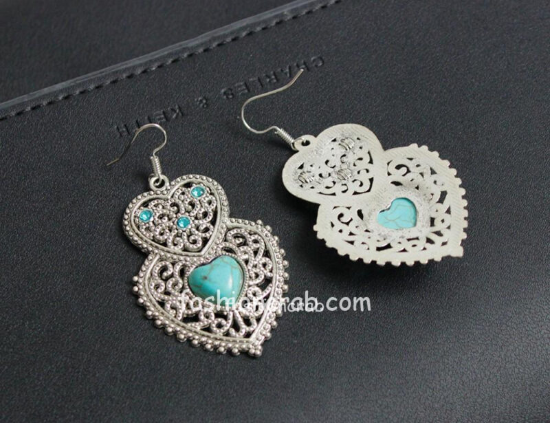 Double-Heart-Shaped-Turquoise-Stone-Dangle-Earrings