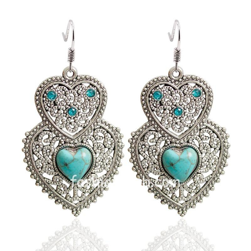 Double-Heart-Shaped-Turquoise-Stone-Dangle-Earrings