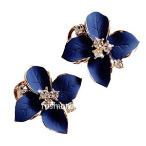 Cute Blue Flower Rhinestone Stud Earrings for Women