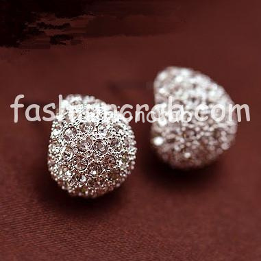 Fashion Vintage Full Crystal Crescent Stud Earrings for Women