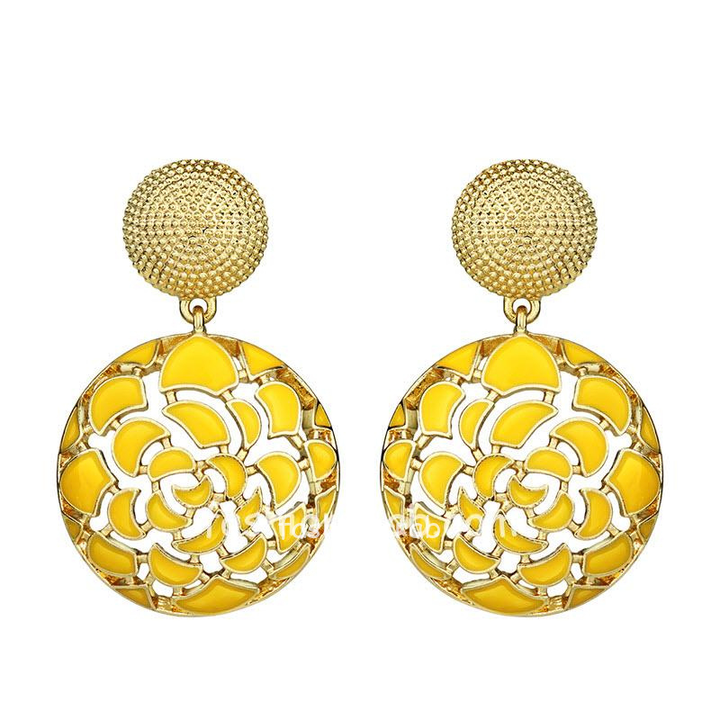 Indian Yellow Round Bohemian Vintage Statement Drop Dangle Earrings for Women