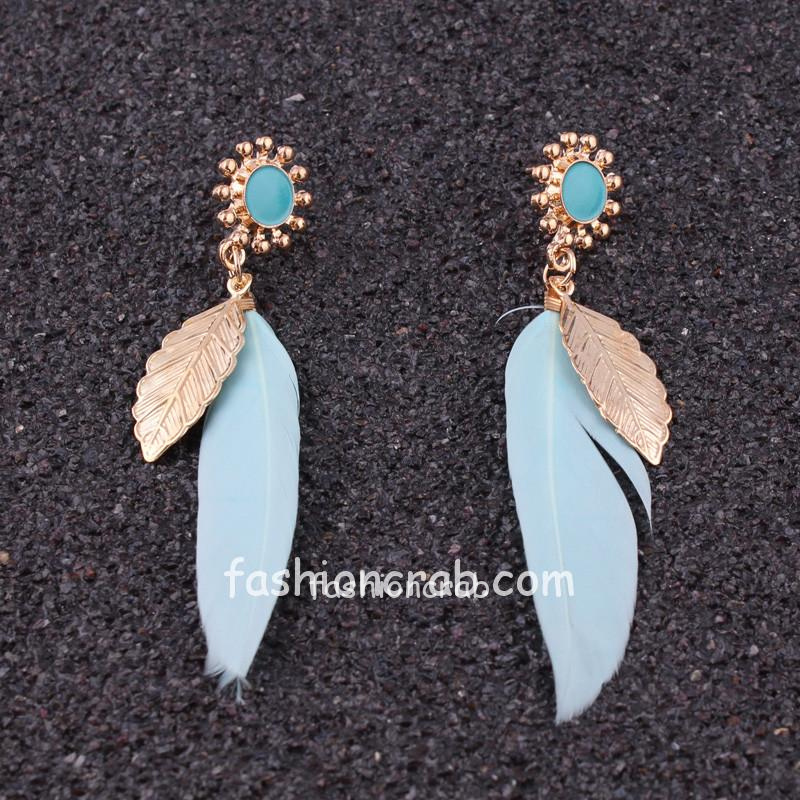 Blue Feather Drop Earring for Girls