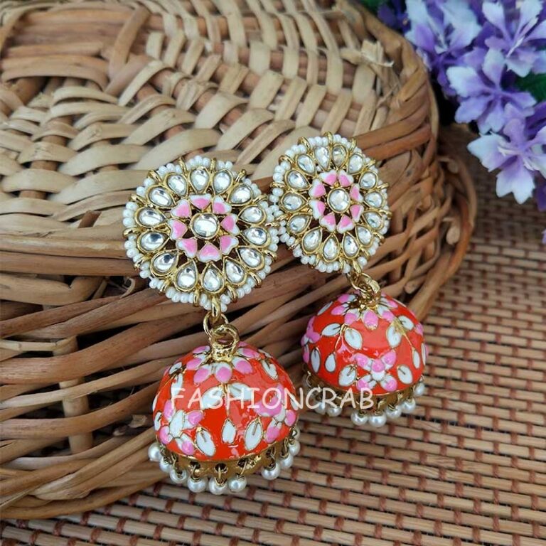 Bollywood Style Indian Orange Jhumka Earring