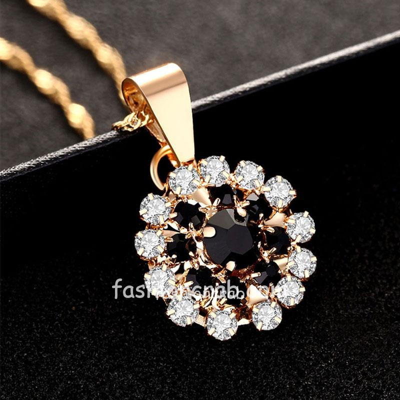 Black Crystal Flower Necklace with Earrings