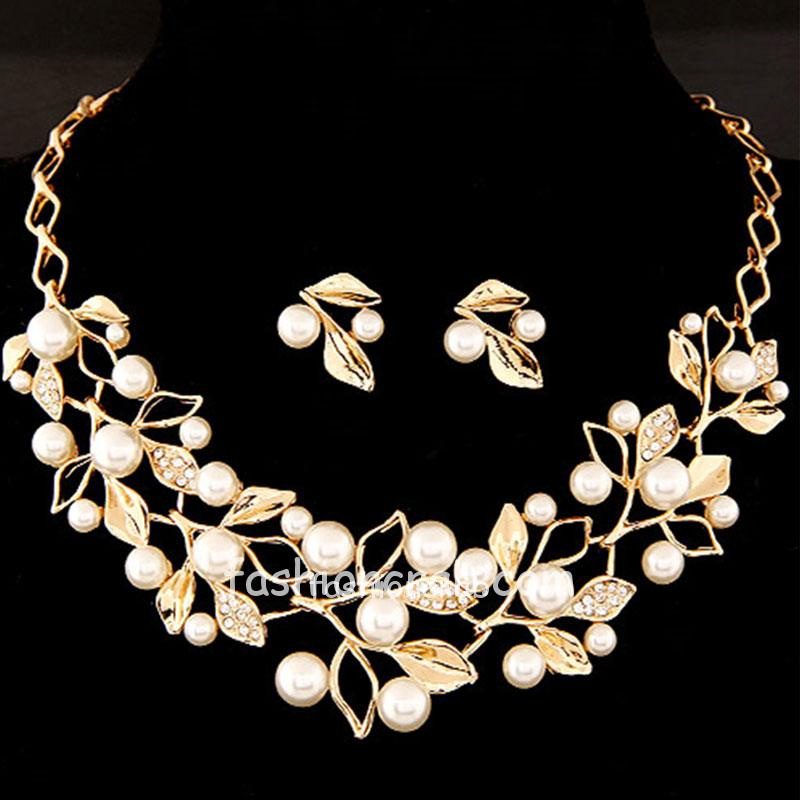 Golden Pearl Necklace Set with Earring