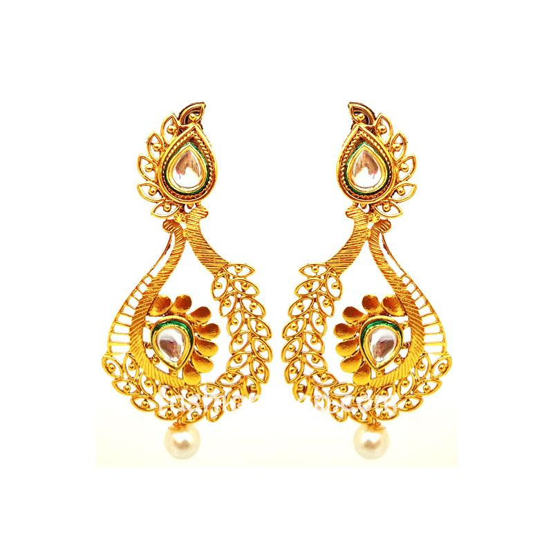 Golden Kundan Earring with Pearl | FashionCrab.com