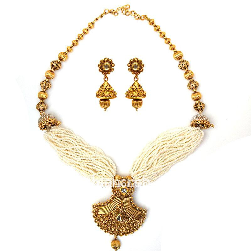 Golden Necklace Set with Beads for Women