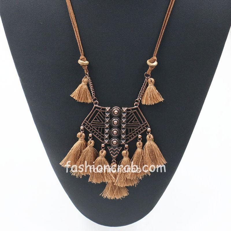 Brown Tassel with Leather Chain Necklace