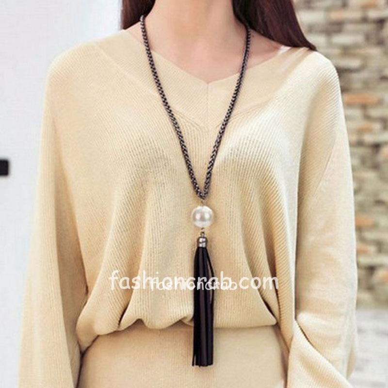 Long Pearl Chain Necklace with Tassel