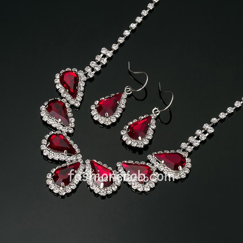 Red Crystal Party Necklace Set for Women