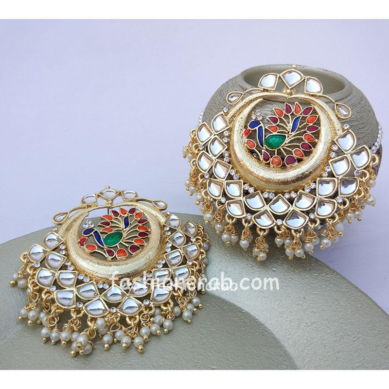 Golden Pearl Earrings with Peacock Style