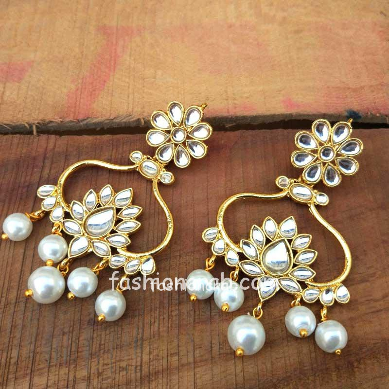 Designer Floral Pearl Drop Earrings for Women