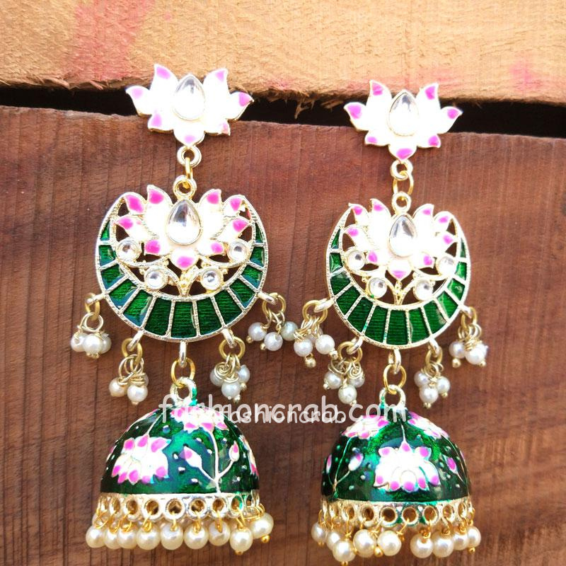 Green Meenakari Jhumka Earring for Girls