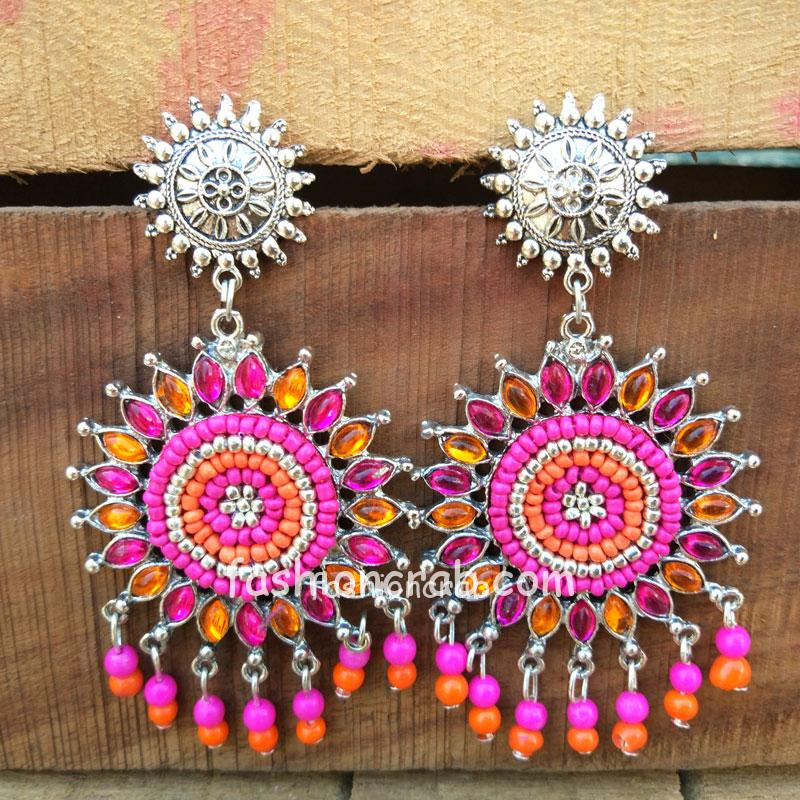 Pink Orange Earrings for Kurta