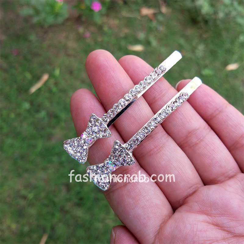 Bow Shaped Crystal Hair Pin for Women