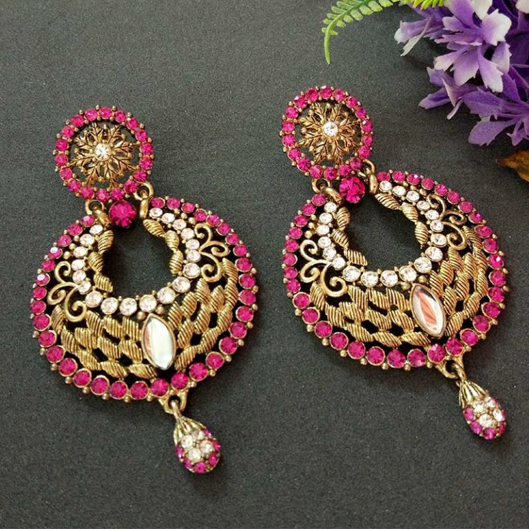 Pink Traditional Earrings | FashionCrab.com