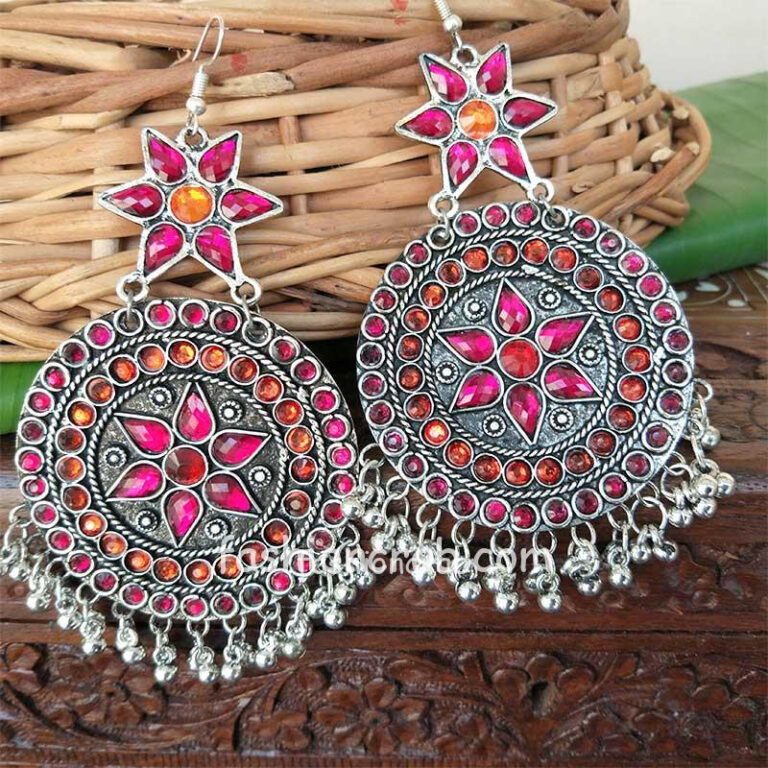 Indian Traditional Orange Meena Jhumki Jhumka Earrings