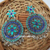 Blue Green Stone Oxidised Chandbali Earrings
