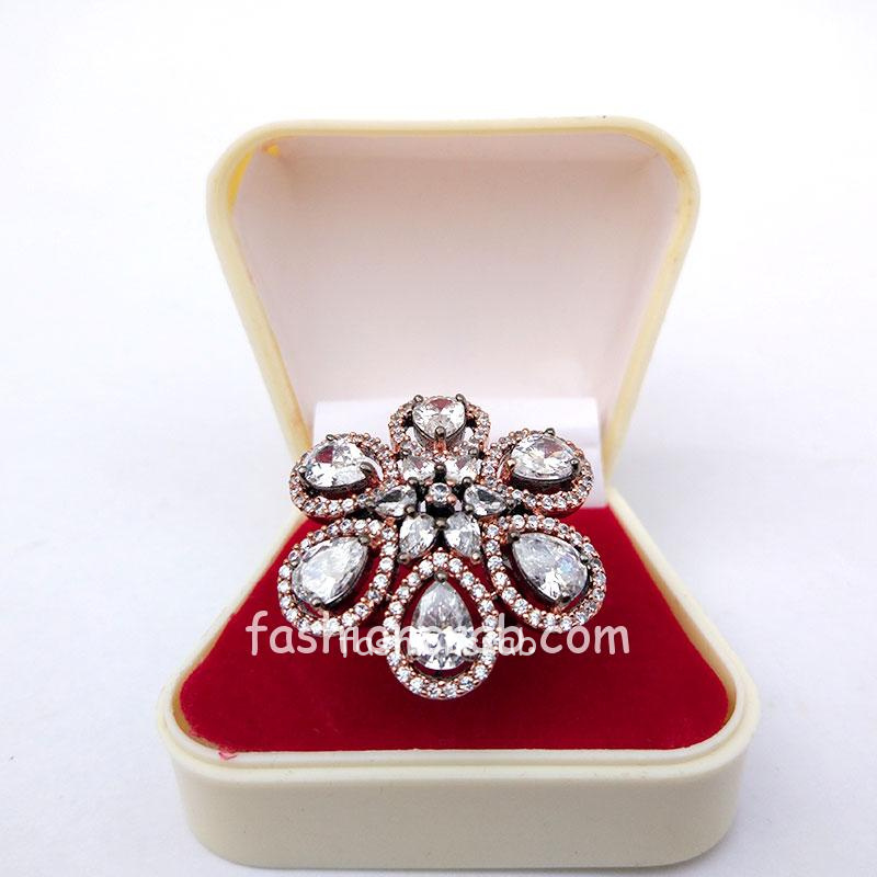 Flower Shaped Adjustable Cubic Zirconia Ring for Party