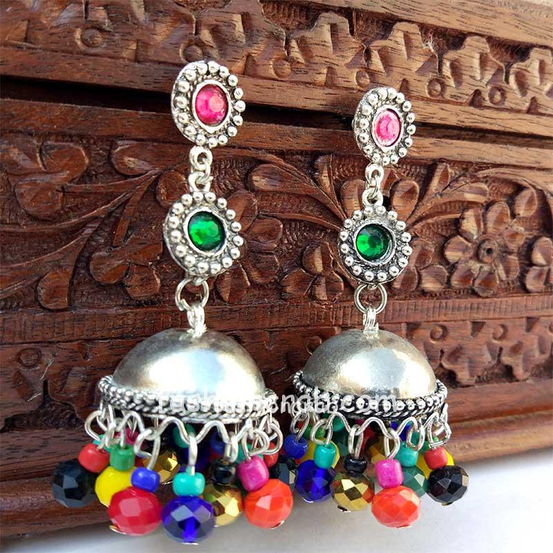 Multicolor Beads Jhumka Earring for Garba