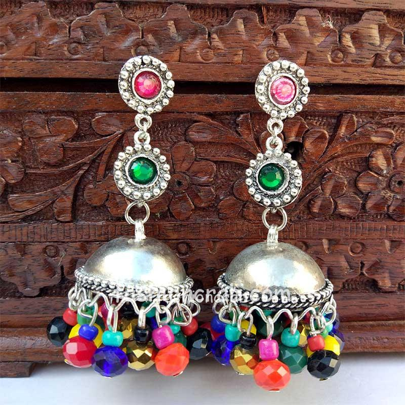 Multicolor Beads Jhumka Earring for Garba