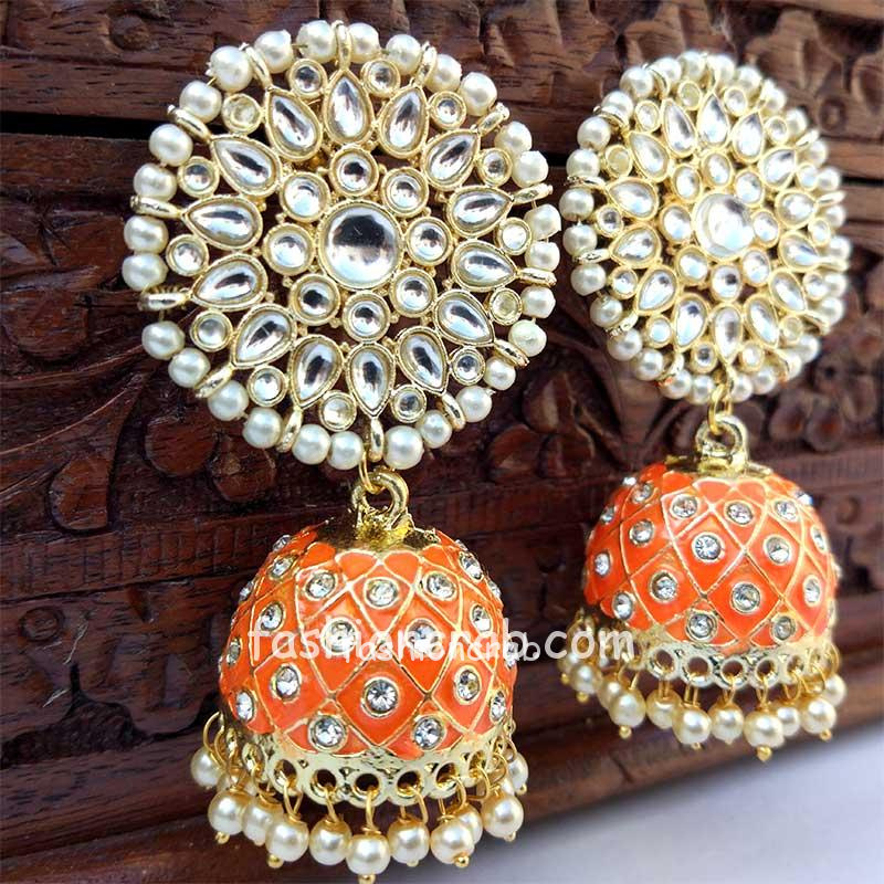 Orange Traditional Jhumka Earring for Wedding