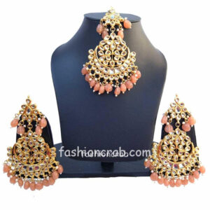 Peach Color Heavy Earrings with Maang 
