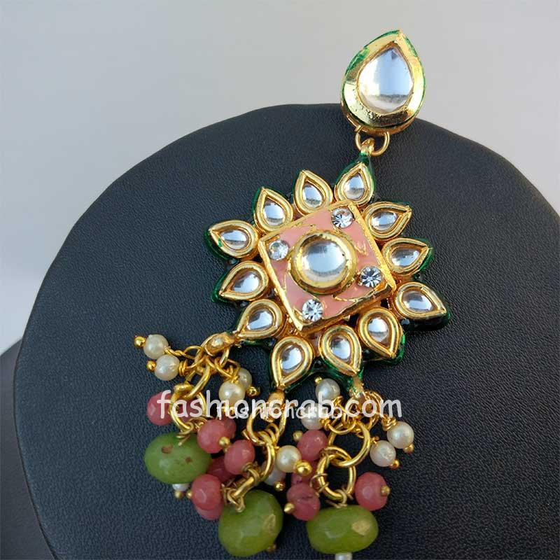 Peach Color Kundan Meenakari Necklace Set