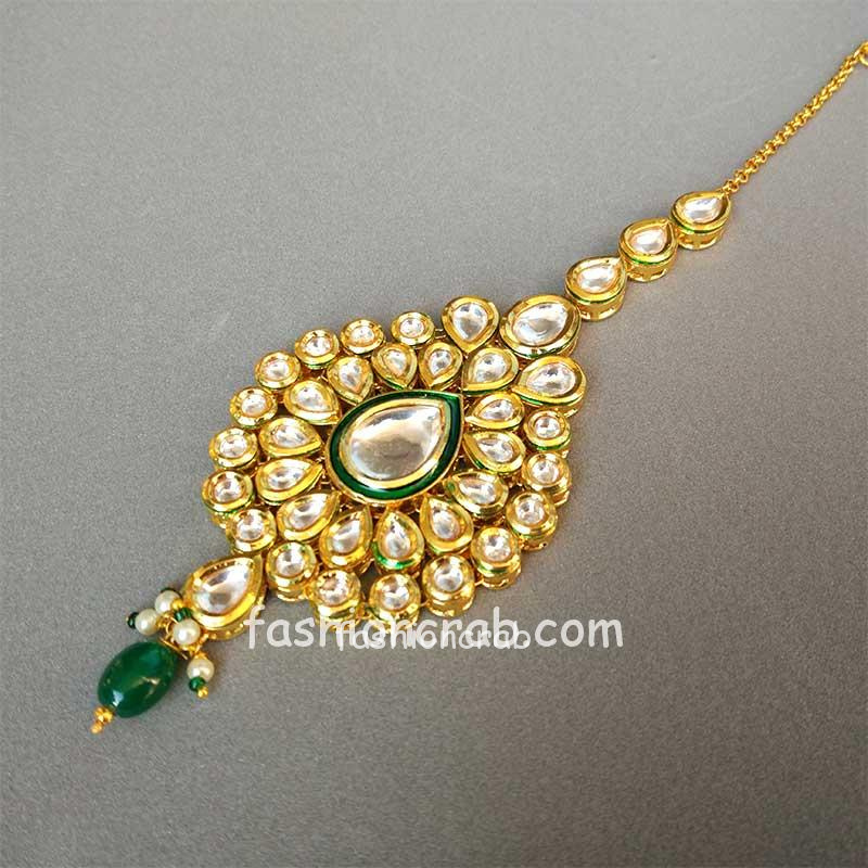 Traditional Kundan Pearl Maangtikka For Bride 