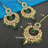 Dark Green Floral Pearl Earring with Maang tikka Set