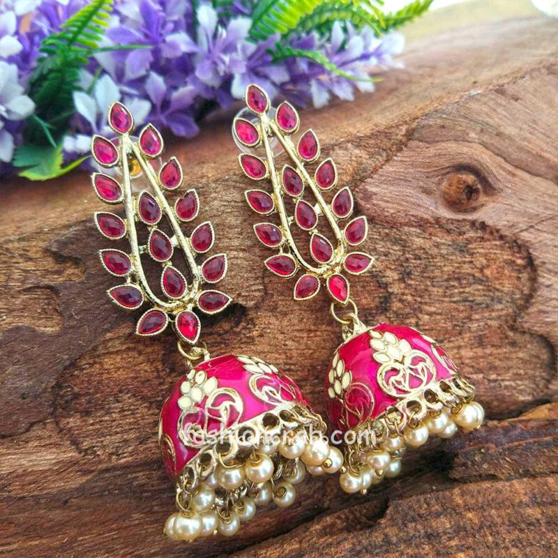 Handcrafted Pink Stone Jhumkas for Women
