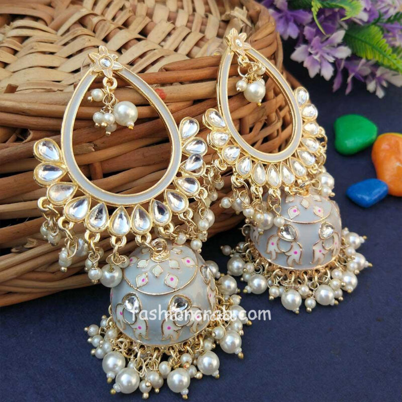 Grey Traditional Heavy Jhumka Earring | FashionCrab.com