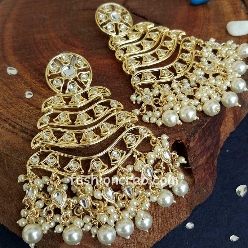 Gold Tone Layered Kundan Earrings for Girls