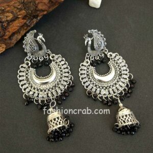 Traditional Peacock Design Earrings for Women-Black