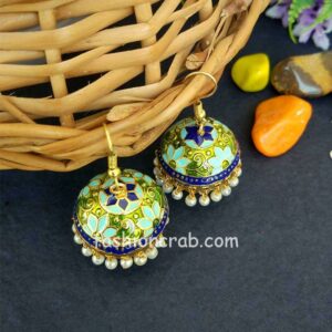 Blue Green Small Jhumka Earrings for Women