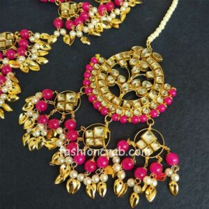 Dark Pink-Punjabi Big Maang Tikka with Earrings for Girl