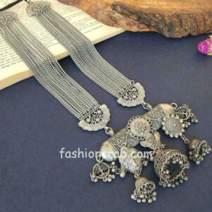 Oxidised Silver Plated Long Necklace Set