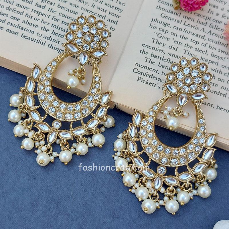 White Pearls Handcrafted Designer Chandbali Earrings