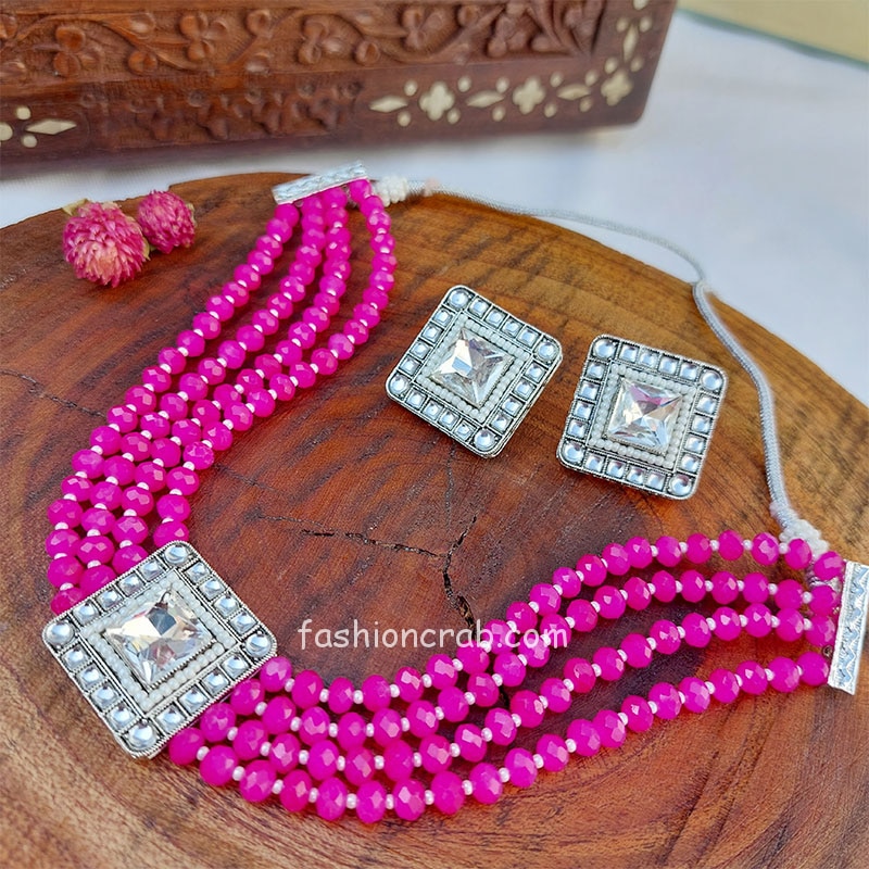 Dark Pink Choker Pearl Necklace