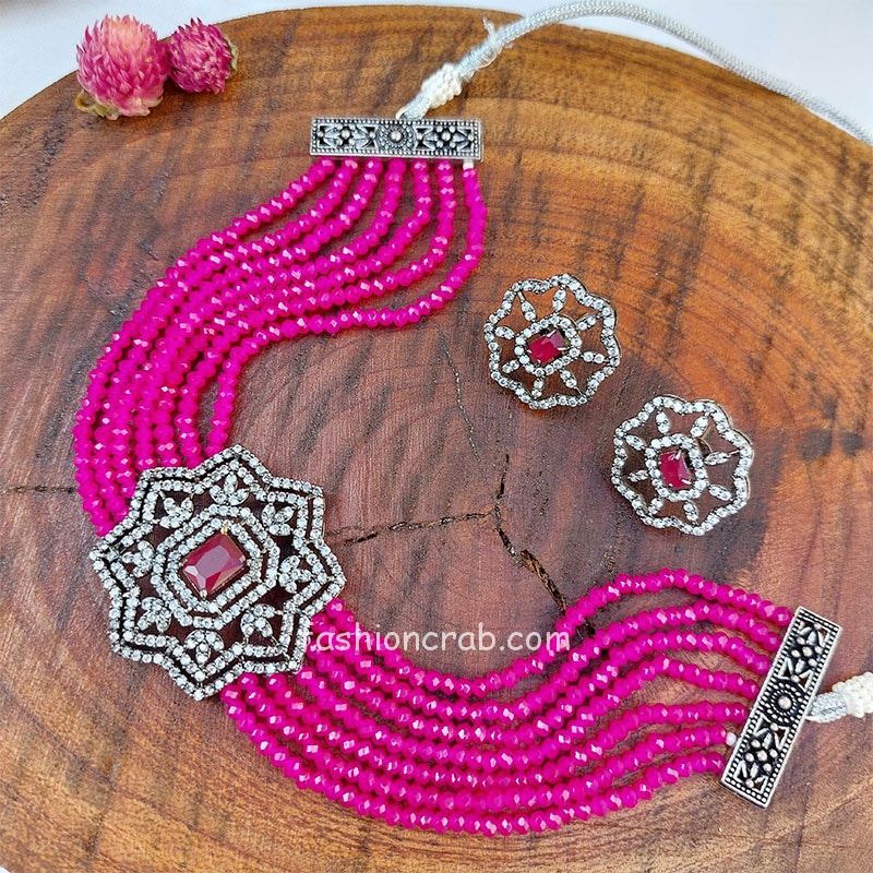 Rani Pink Beaded Choker Necklace Set