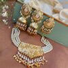 White Pearl Punjabi Necklace Set for Bride