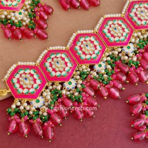 Dark Pink Colour Meenakari Choker Necklace Set for Lehenga