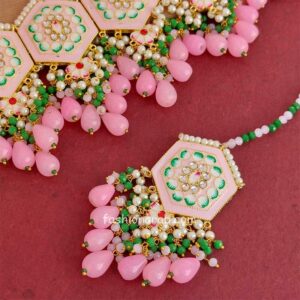 Light Pink Colour Meenakari Choker Necklace Set for Lehenga