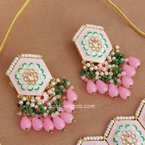 Light Pink Colour Meenakari Choker Necklace Set for Lehenga