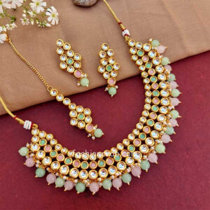 Pink Green Pearl and Kundan Jewellery 