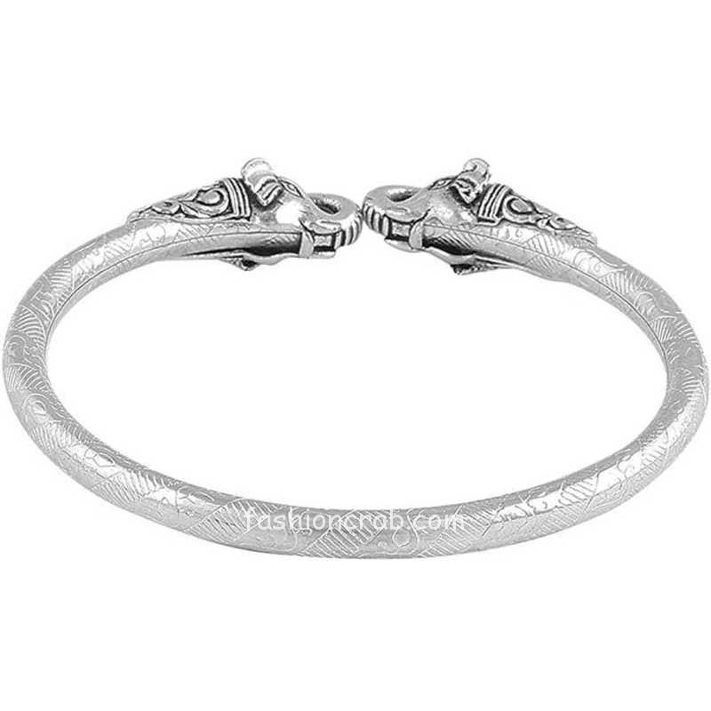 Silver Tone Brass Elephant Mens Kada Bracelet | FashionCrab.com