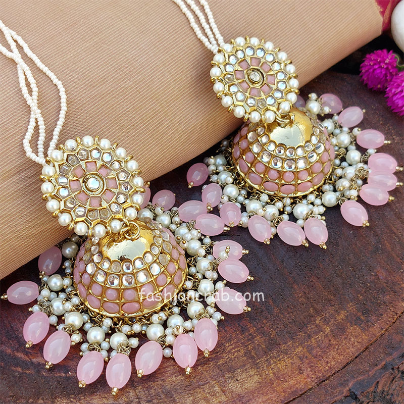 Big Light Pink Traditional Jhumka Earrings for Girls