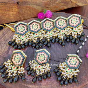 Black Colour Meenakari Choker Necklace Set for Lehenga