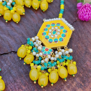 Yellow Colour Meenakari Choker Necklace Set for Lehenga